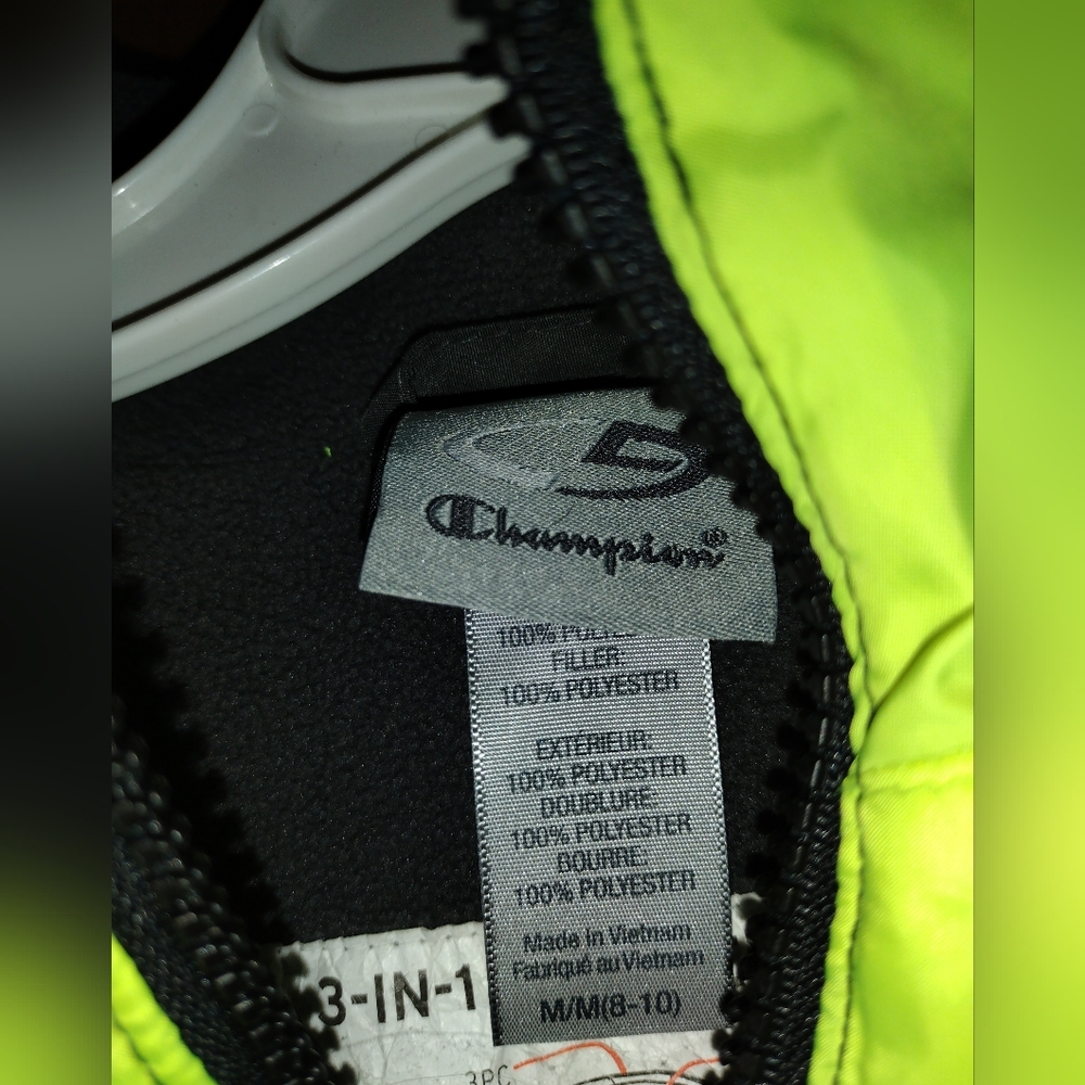 Child Youth Champion Jacket Windbreaker Size 8-10 Black and neon green - Picture 5 of 5